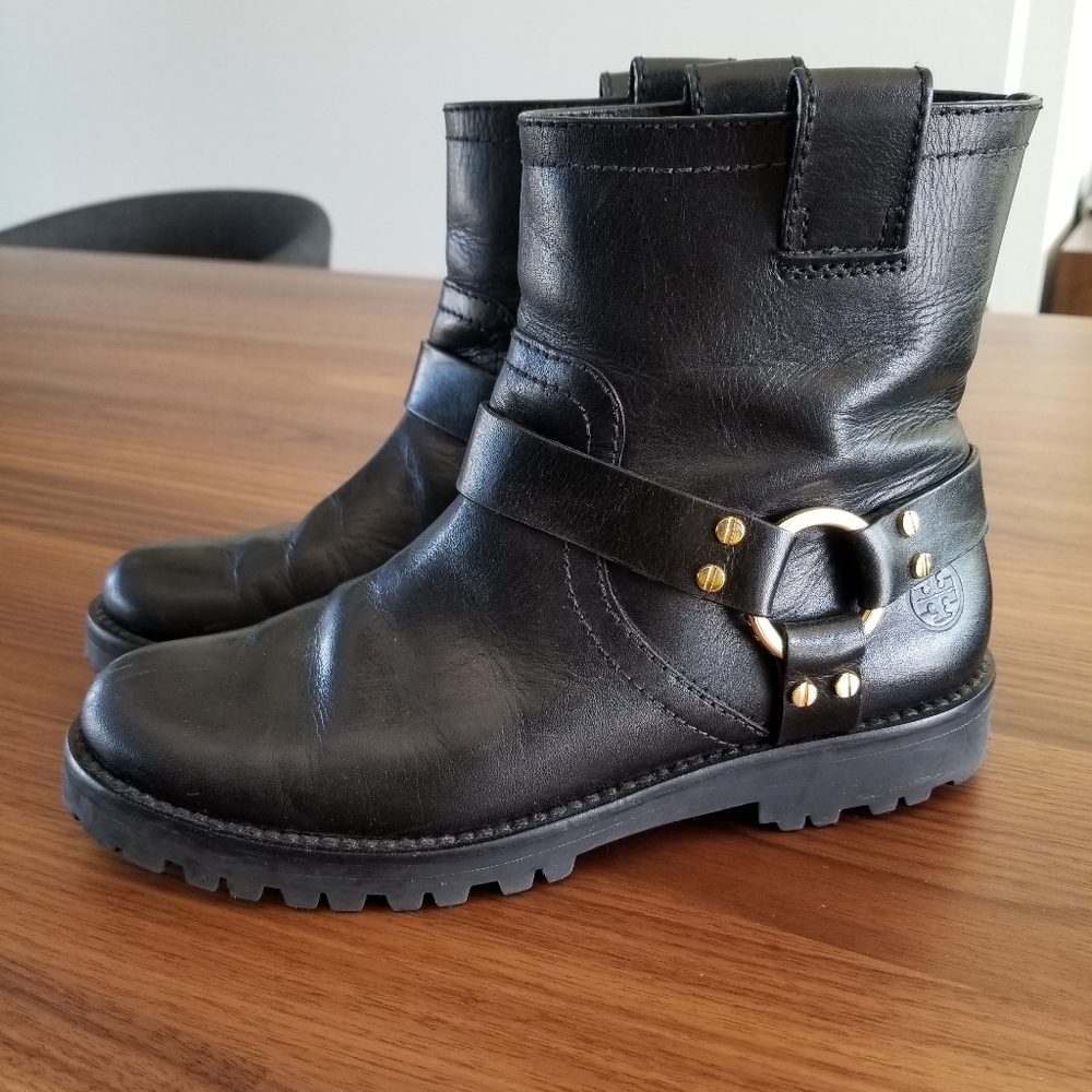 Black Tory Burch Moto Short  Ankle Boots